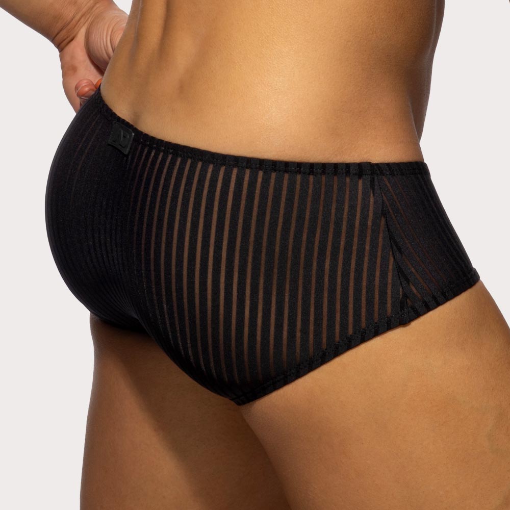 Addicted Black Stripe Brief - durchsichtig gestreifter Low-Rise Slip für Männer in schwarz , back