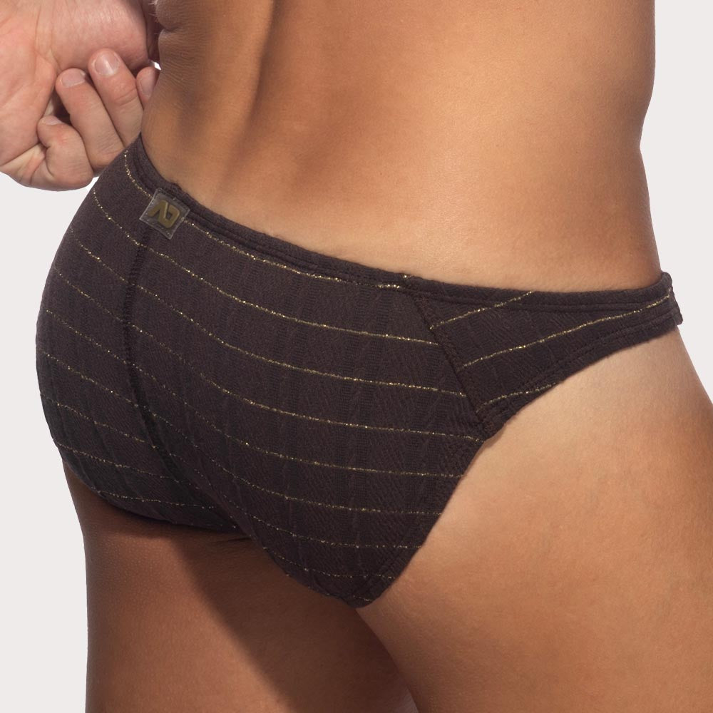 Addicted Opal Bikini Brief - Herren Slip mit Struktur und goldenen Glanzfäden in braun, back