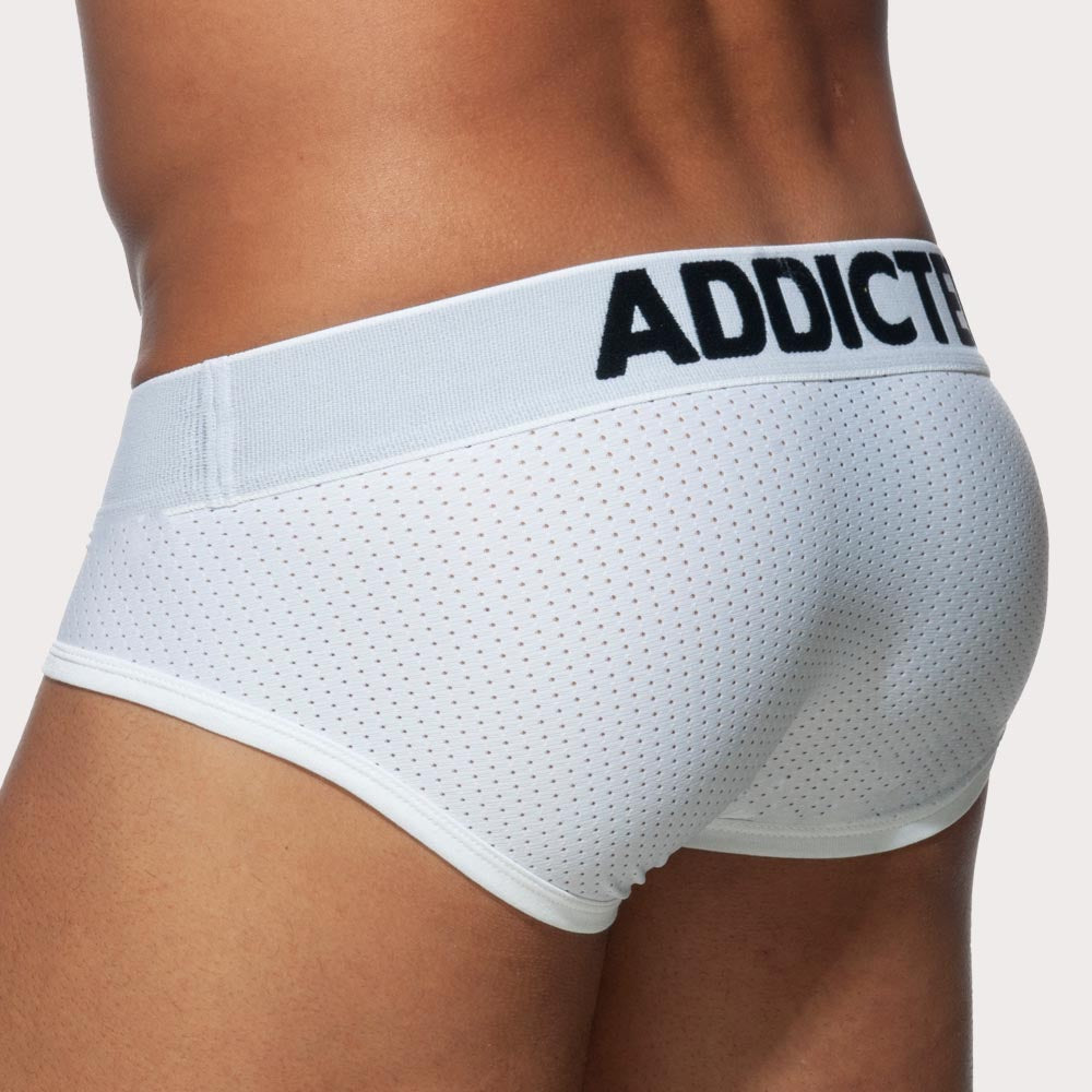 Addicted Push Up Mesh Brief - Männer Slip aus Mesh Material mit Push-Up Funktion in weiß, back