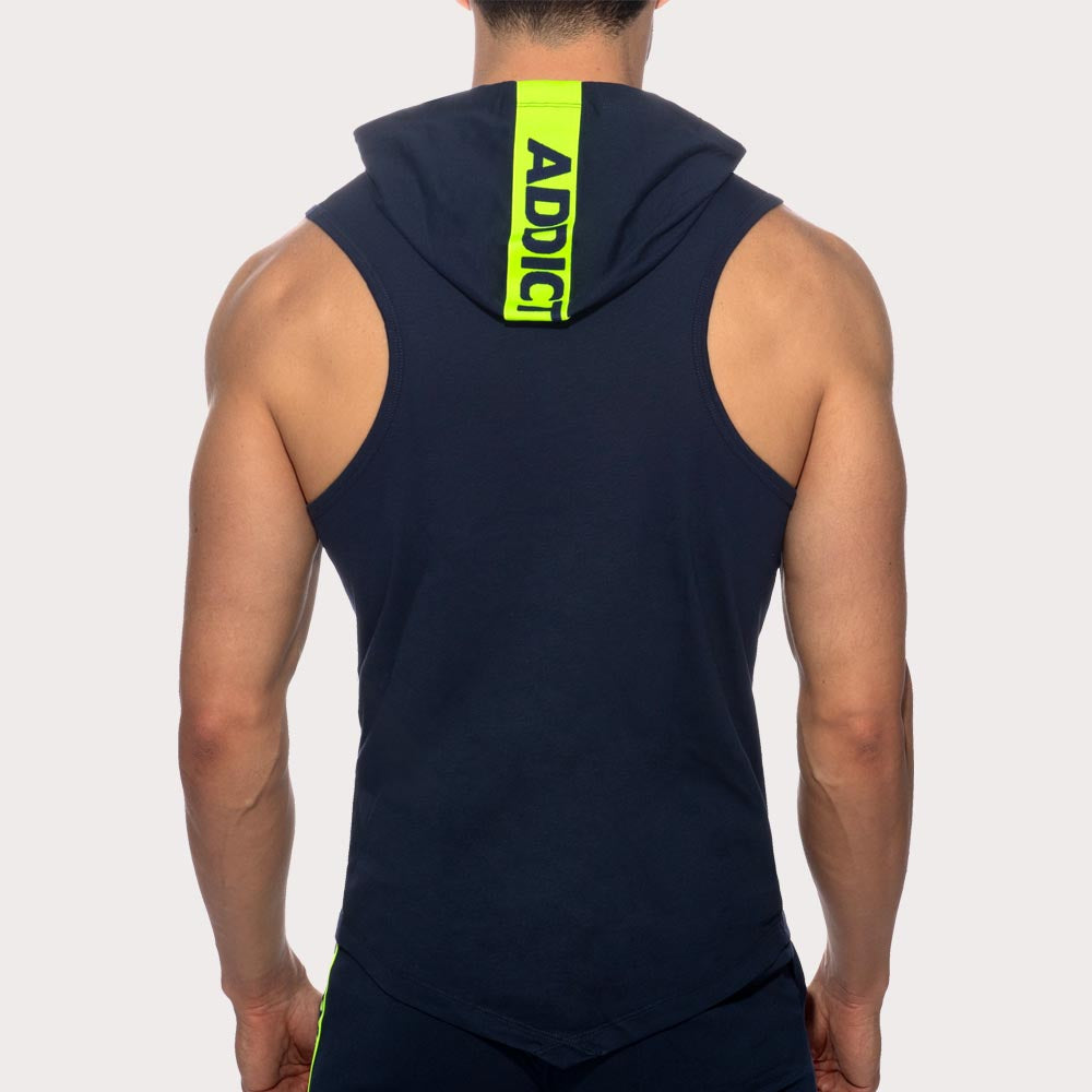 Addicted Band Cotton Hoody - Sleeveless Kapuzenpullover mit stylischen Details aus reiner Baumwolle, navy, back