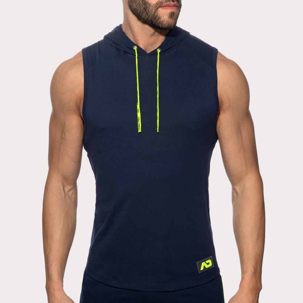 Addicted Band Cotton Hoody - Sleeveless Kapuzenpullover mit stylischen Details aus reiner Baumwolle, navy, front