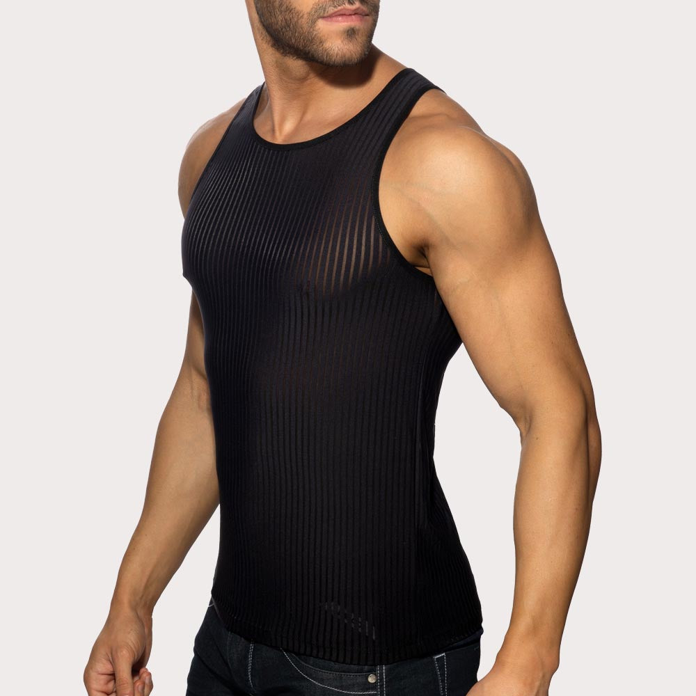 Addicted Black Stripe Tank Top mit blickdichten und transparenten Streifen , side