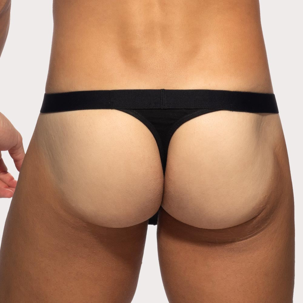 Addicted Bamboo Skin Layer Thong - Herren String-Tanga aus weicher Bambus-Viskose mit großzügigem Front-Pouch in schwarz., back