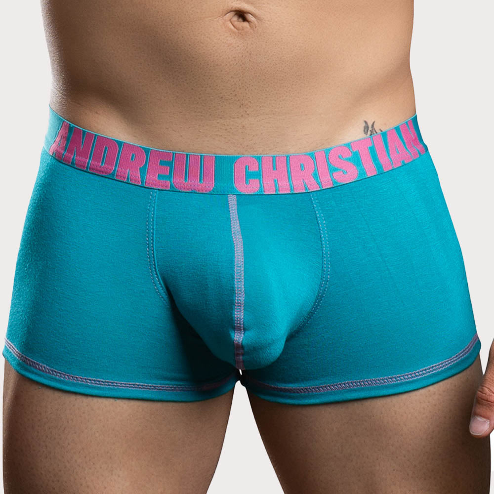 Andrew Christian Happy Cotton Boxer - figurbetonte Boxershorts mit Almost Naked Pouch in türkis