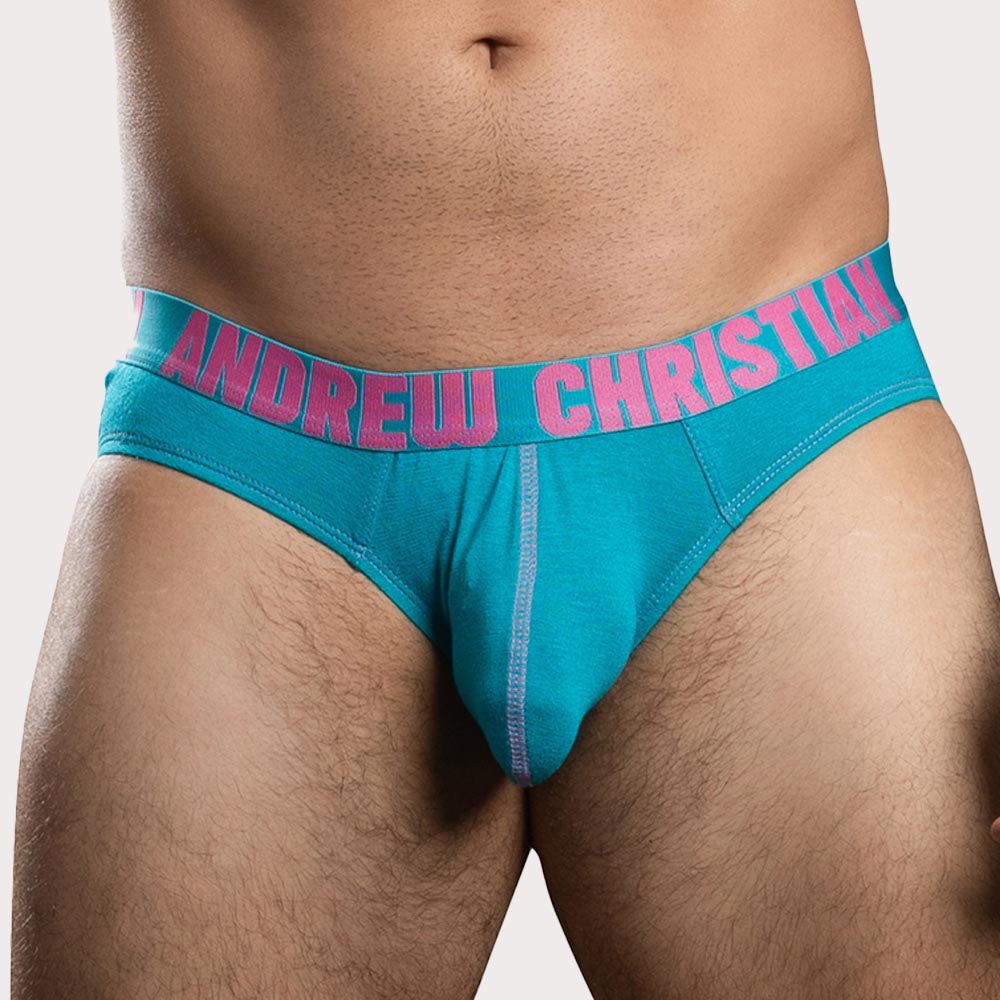 Andrew Christian Happy Cotton Brief - figurbetonter Slip mit Almost Naked Pouch in türkis