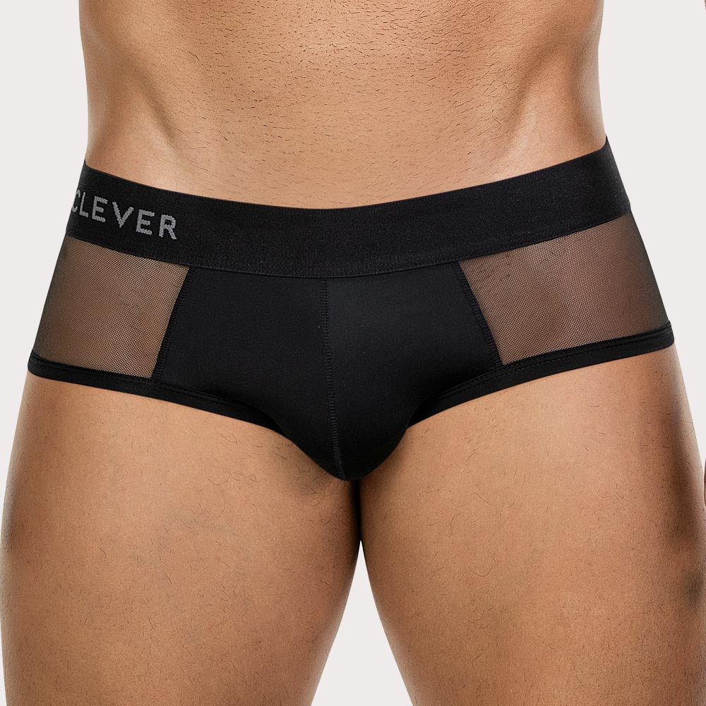 Clever Tanatos Brief - schwarzer Herren Slip aus Mikrofaser mit Mesh Einsätzen und Cut-Out an der Rückseite
