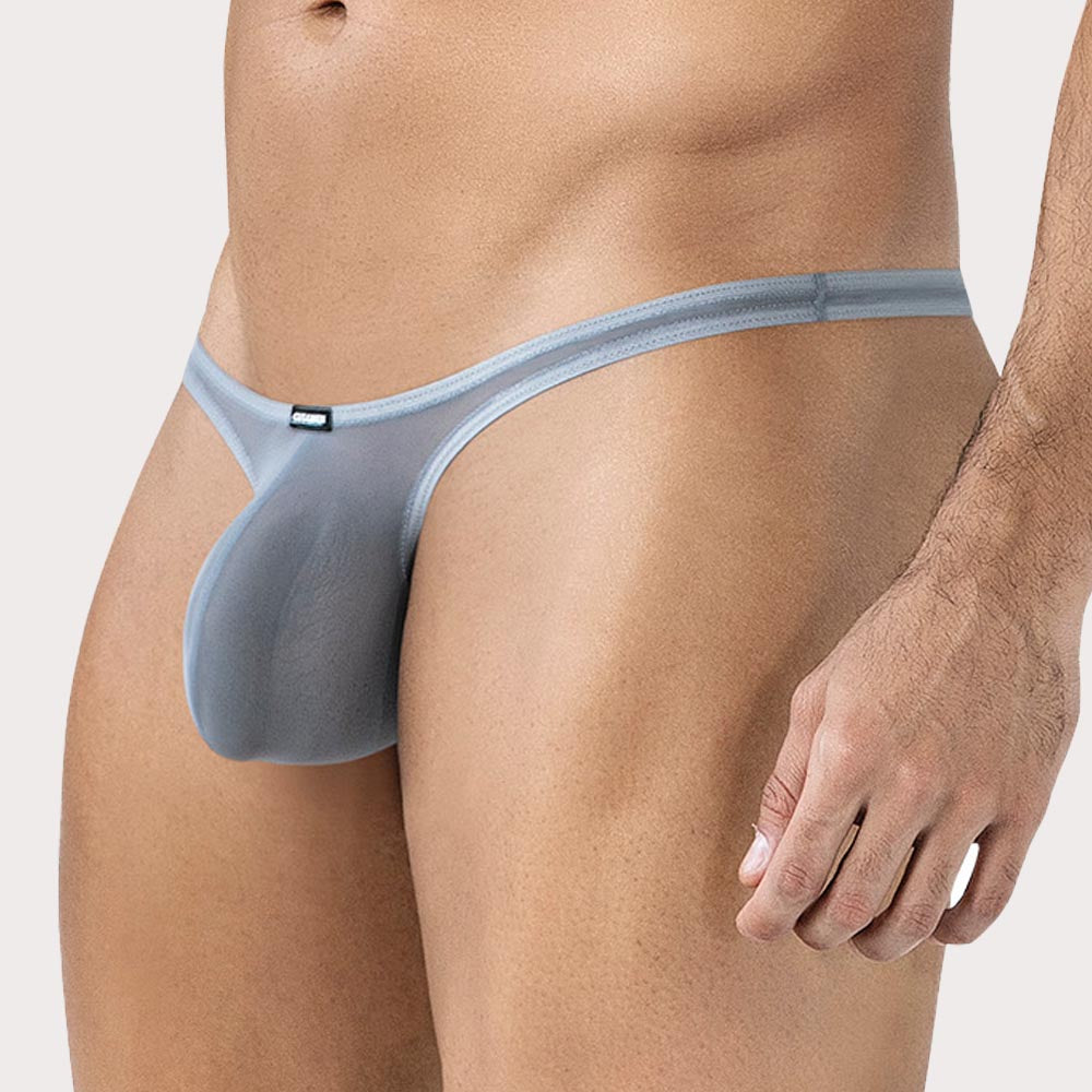 Cut4Men Sp4ndex Breeze Bulge Plus Mesh Thong - knapper Männer String mit großzügigem Pouch aus durchsichtigem Material in grau