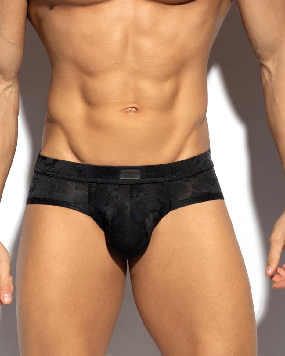 ES Collection See Through Flowers Brief - Sexy Herren Slip in schwarz mit floralem Design aus durchsichtigem Material