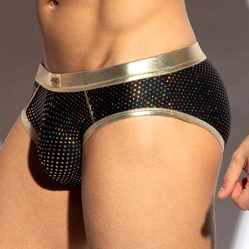 ES Collection Party Brief - Extravaganter Männer Slip mit auffälligem Glanzeffekt in gold u. silber