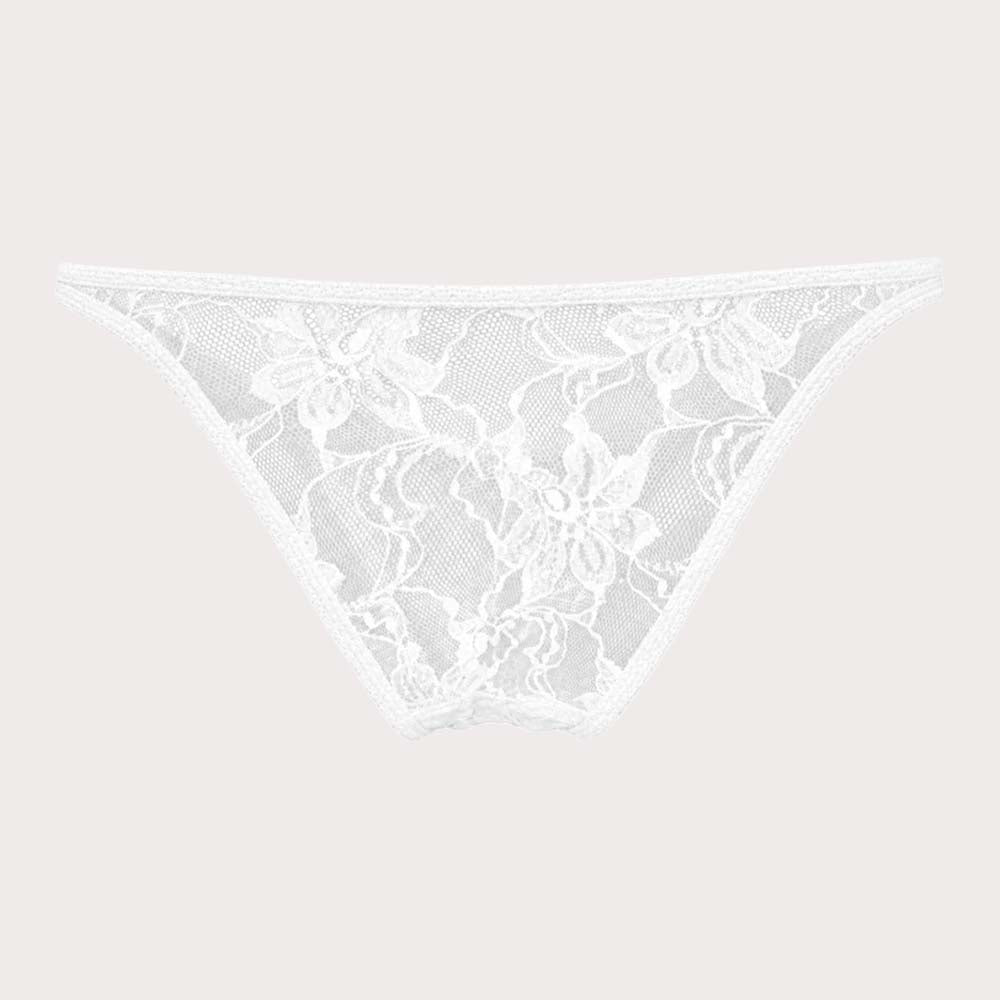 Intymen Temptation Bikini – Knapper Low-Rise Minislip für Männer aus transparenter Spitze mit verführerischem Blumenmuster in weiß, detail