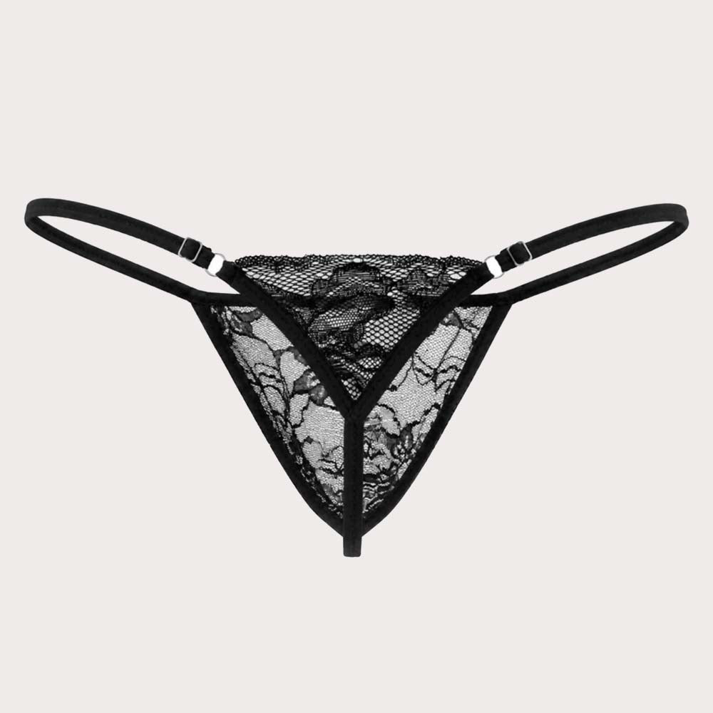 Intymen Temptation Thong – Knapper String-Tanga für Männer aus transparenter Spitze mit verführerischem Blumenmuster in schwarz, detail