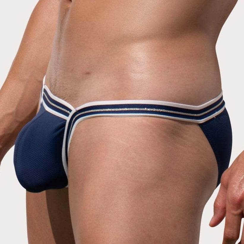 Marcuse Arose Tanga Brief - ultra knapper Low-Rise Mini Slip aus Mesh Stoff, navy, side
