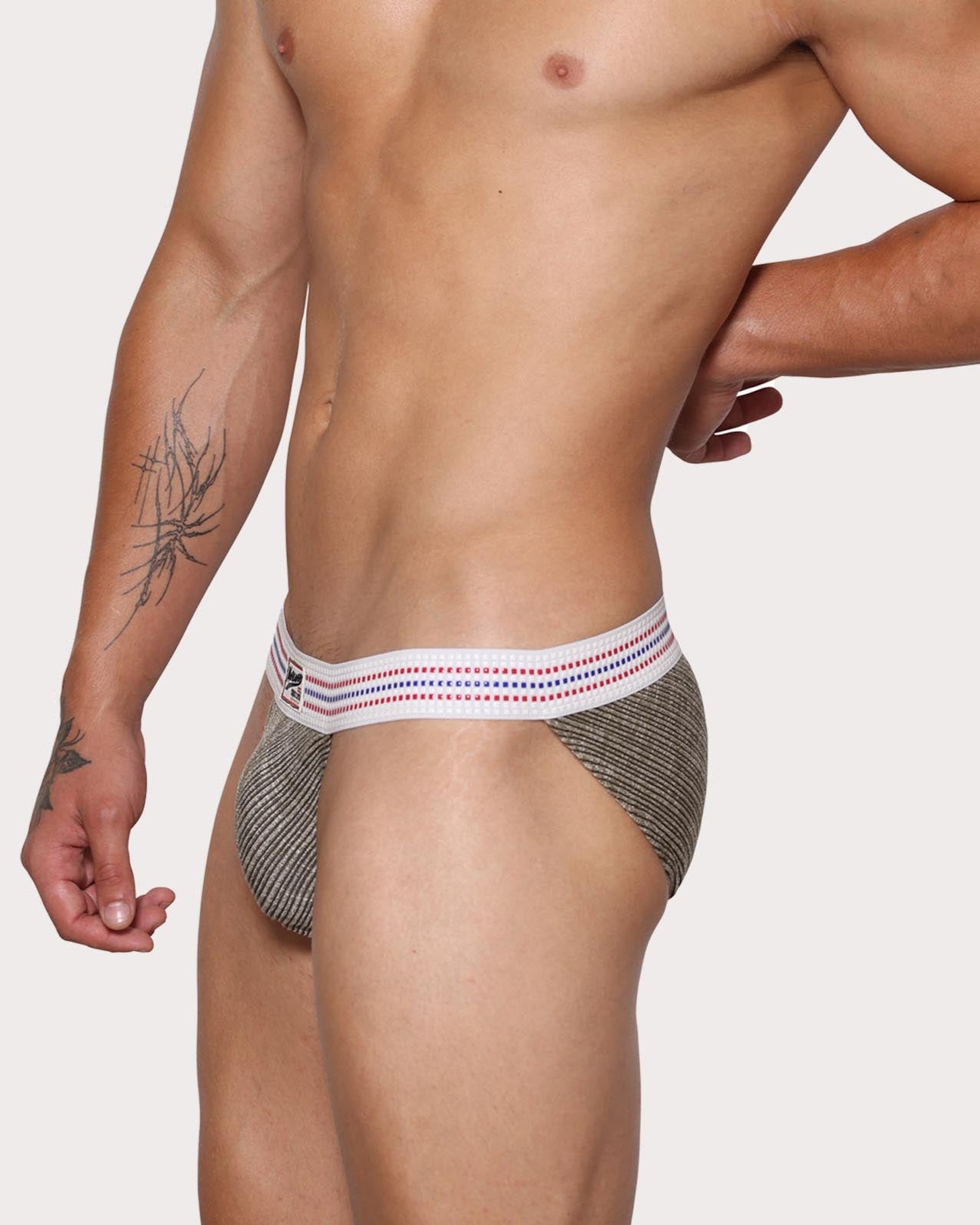 Marcuse Uomo Brief - Sexy Herren-Slip im Tanga Design mit gummiertem Bund, grau, side