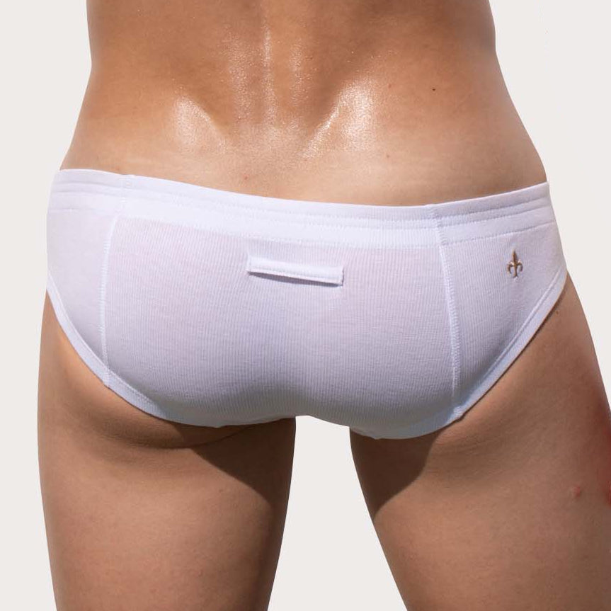 Marcuse Waterboy Brief - Sexy Low-Rise Slip für Männer mit Knopf-Eingriff, weiß, back