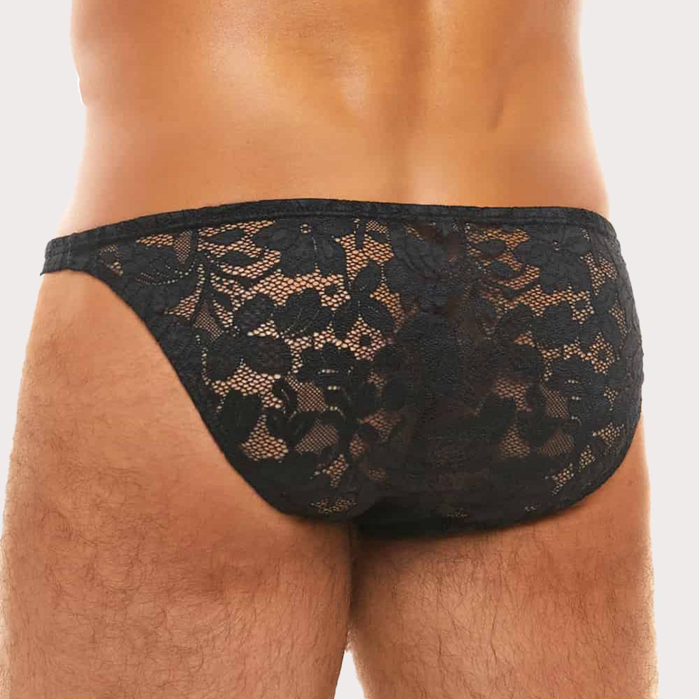 Modus Vivendi Floral Lace Low-Cut Brief - knapper Männer Slip aus Spitze mit floralem Muster in schwarz, back