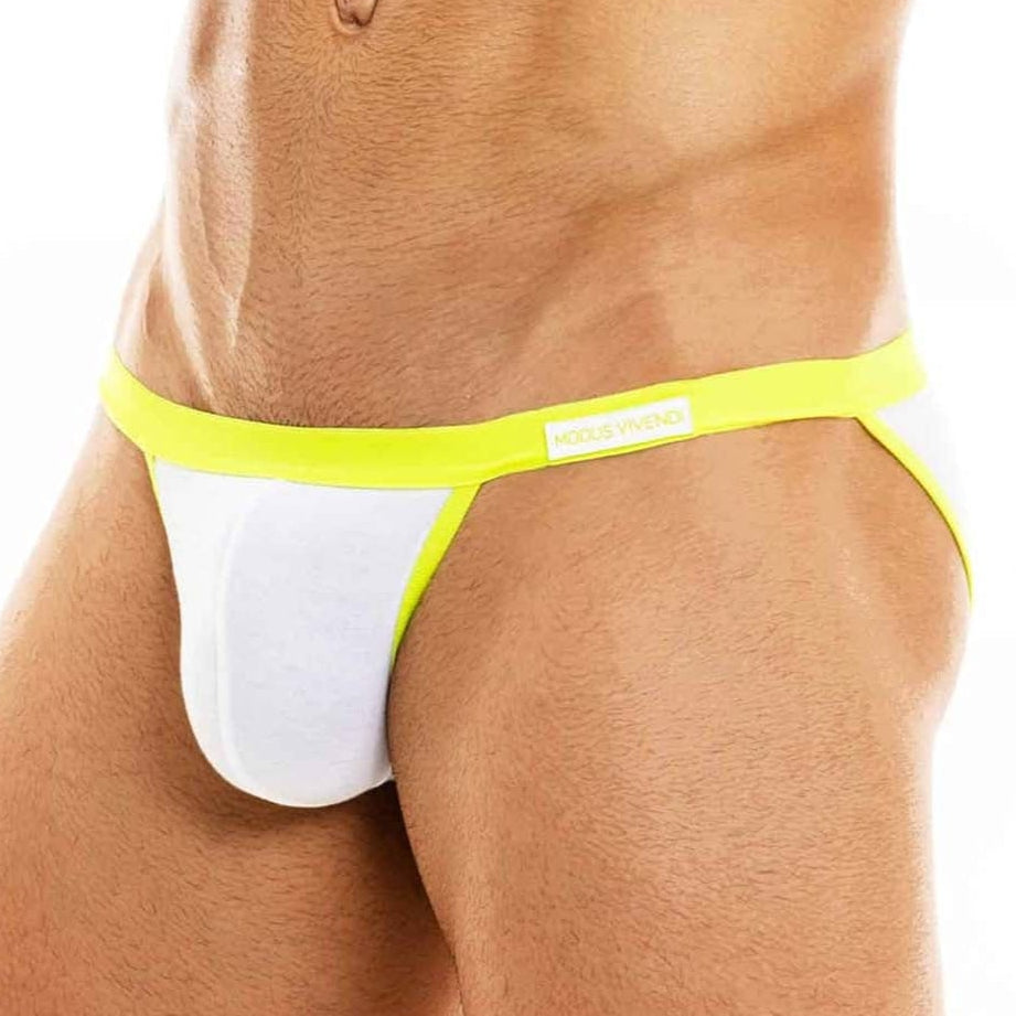 Modus Vivendi Peace Tanga Brief - Low-Rise Slip im Tanga Design, weiß-neongelb