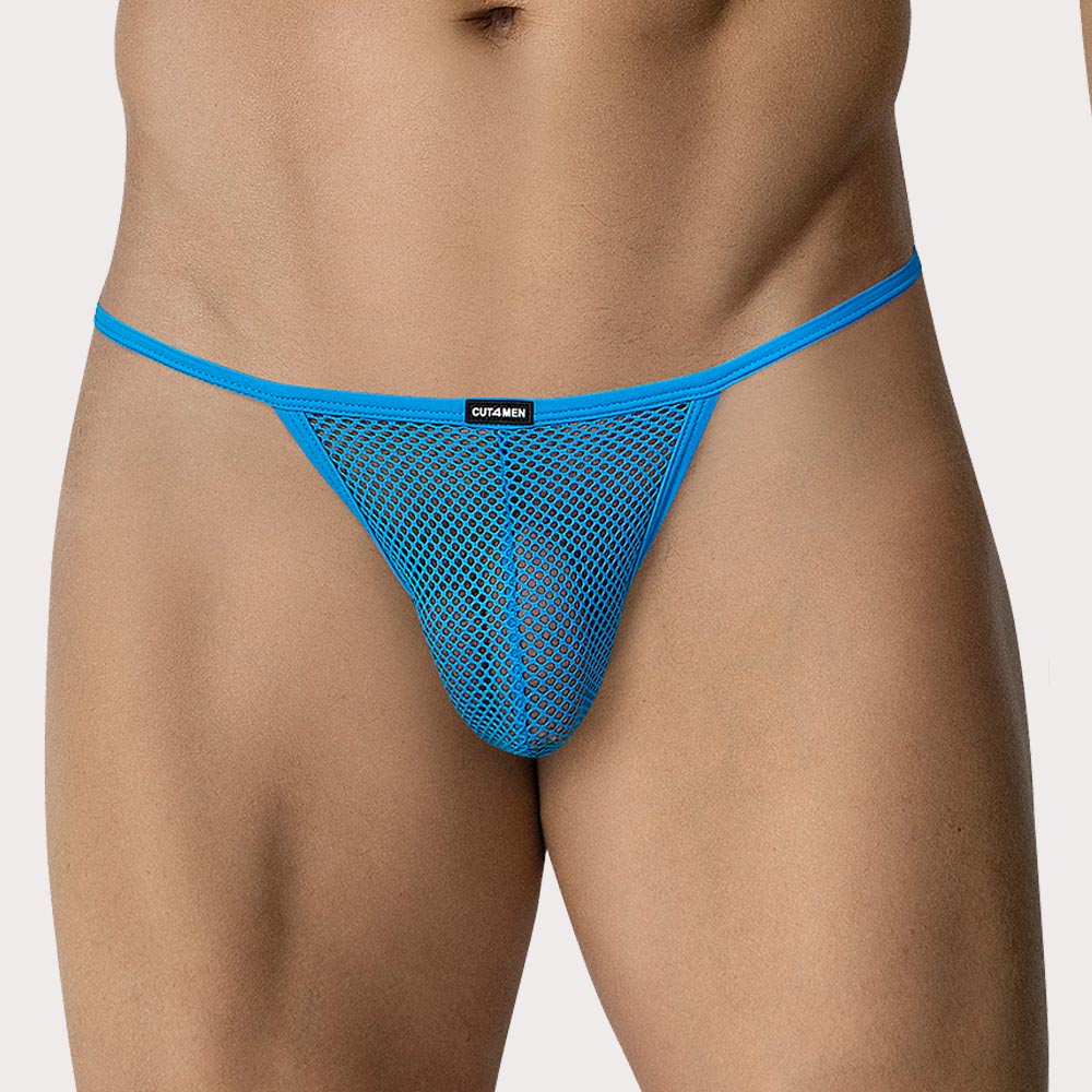 CUT4MEN ULTR4MESH Brief – Tanga-Slip im Low-Rise Fit aus elastischem Mesh-Gewebe in blau, front