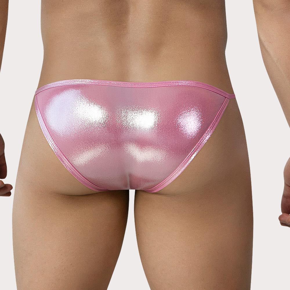 CUT4MEN CHROM4TIC Brief – Tanga-Slip im Low-Rise Fit mit glänzendem Metallic-Finish in pink, back