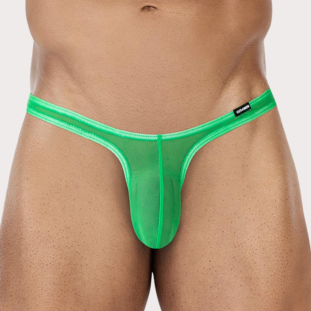 Cut4Men SP4NDEX GLOW Mesh Micro Thong - ultraknapper Herren String aus durchsichtigem Material in neon-grün