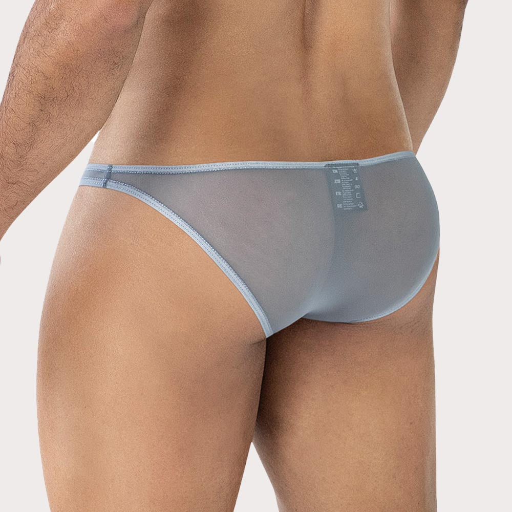 Cut4Men Low-Rise Bulge Mesh Brief - Ultraknapper Mini Slip für Herren aus durchsichtigem Material in grau, back