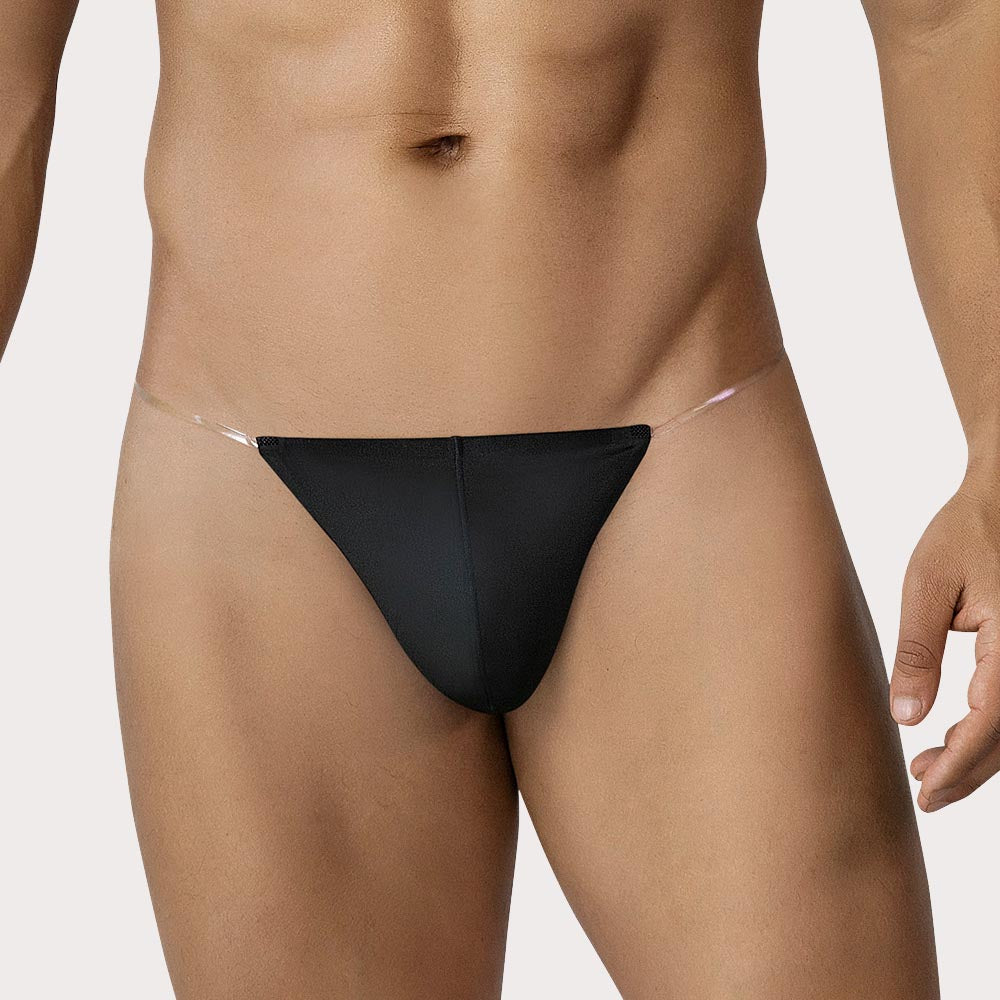CUT4MEN Seamless Thong – nahtloser String-Tanga für Männer aus elastischer Mikrofaser für ein leichtes Tragegefühl in schwarz, front