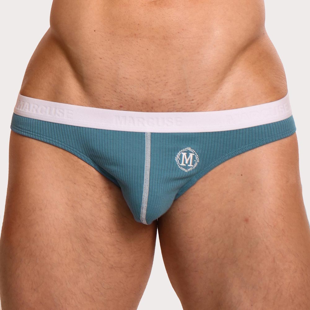 Marcuse Classique Slip – super Low-Rise Slip für Herren aus weichem Feinripp-Gewebe mit Double Layer Pouch in türkis, front