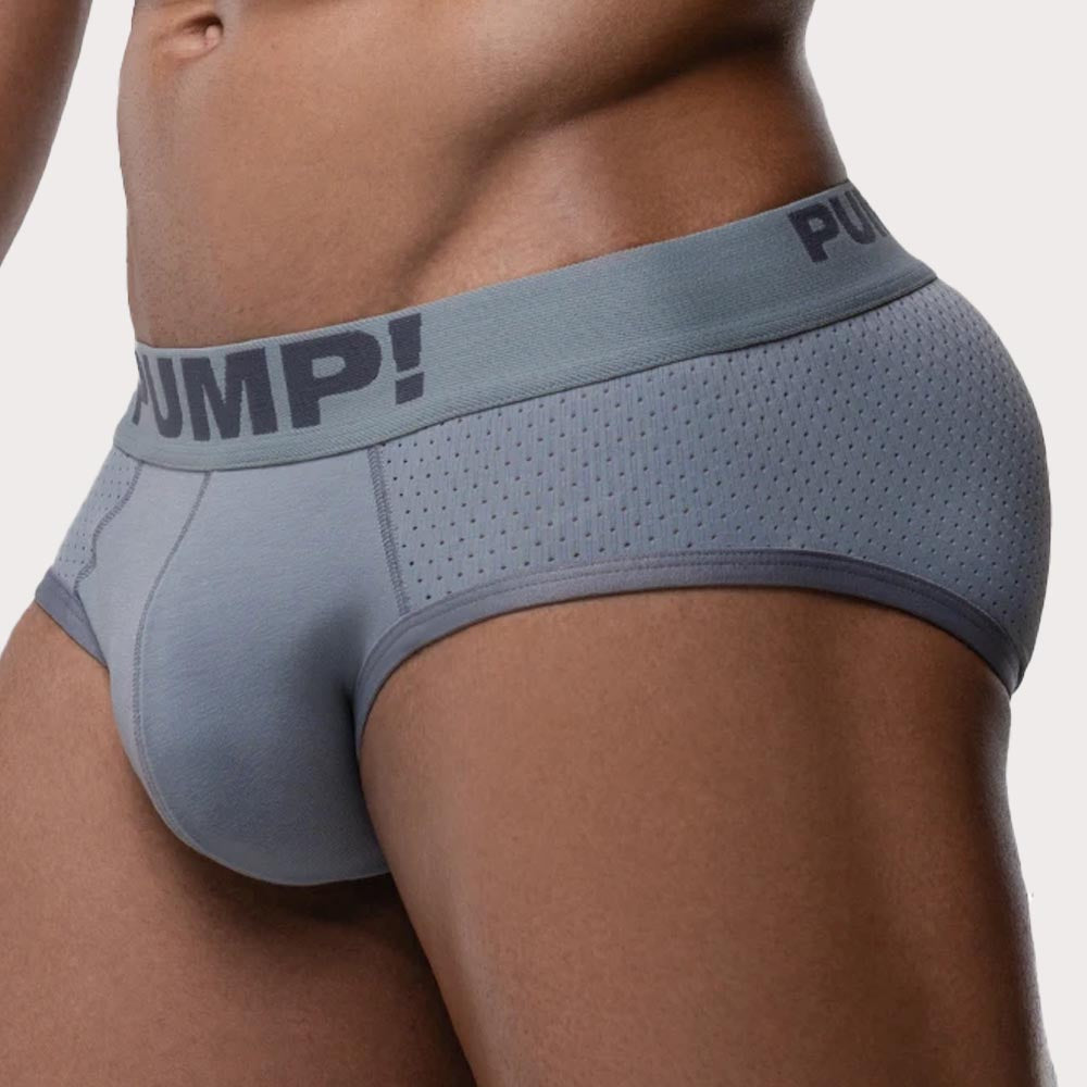 Pump! Underwear Gray Classic Brief - Herren Slip mit Mesh Details in grau, side