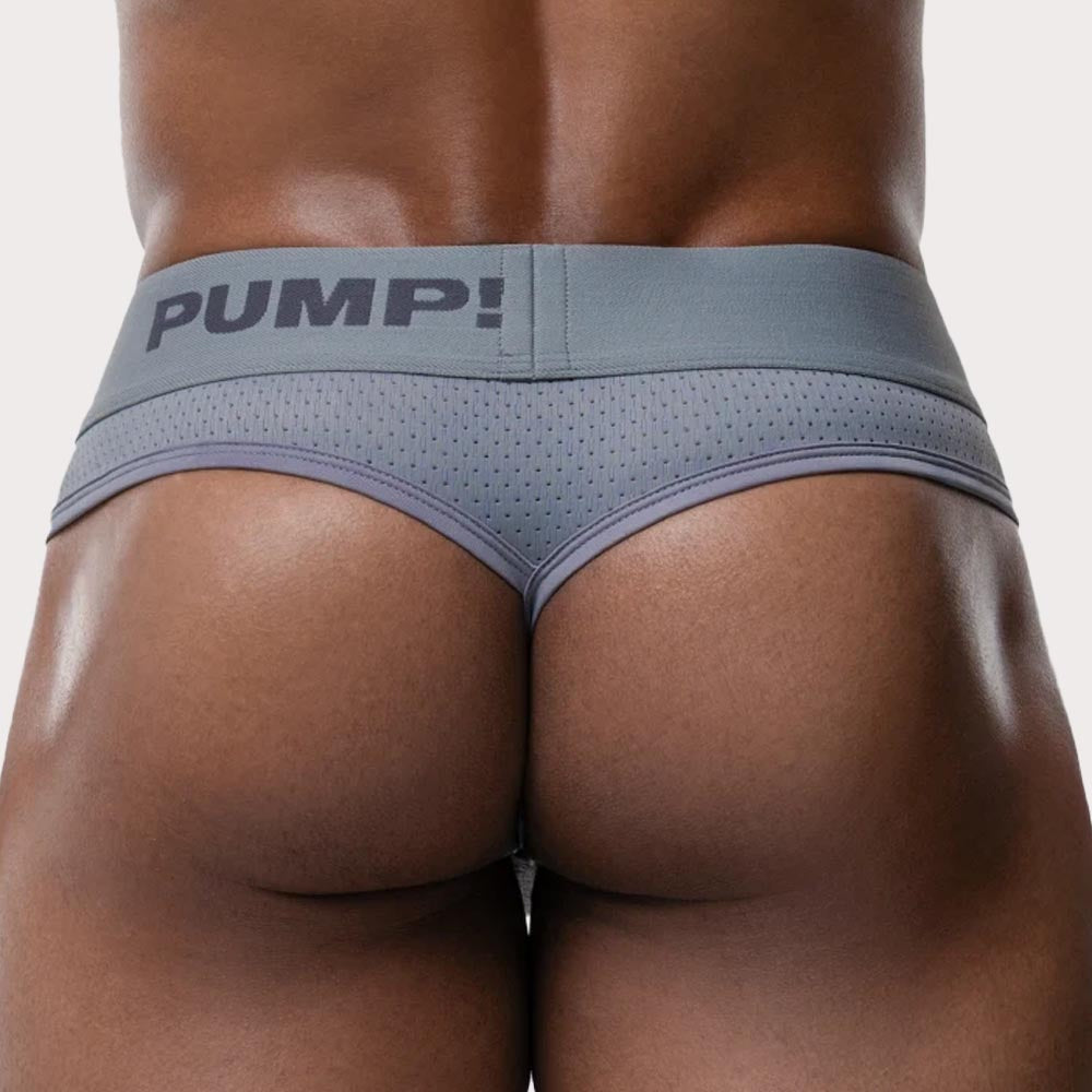 Pump! Underwear Gray Classic Thong - Sportlicher Herren String aus Mesh Gewebe in grau, back