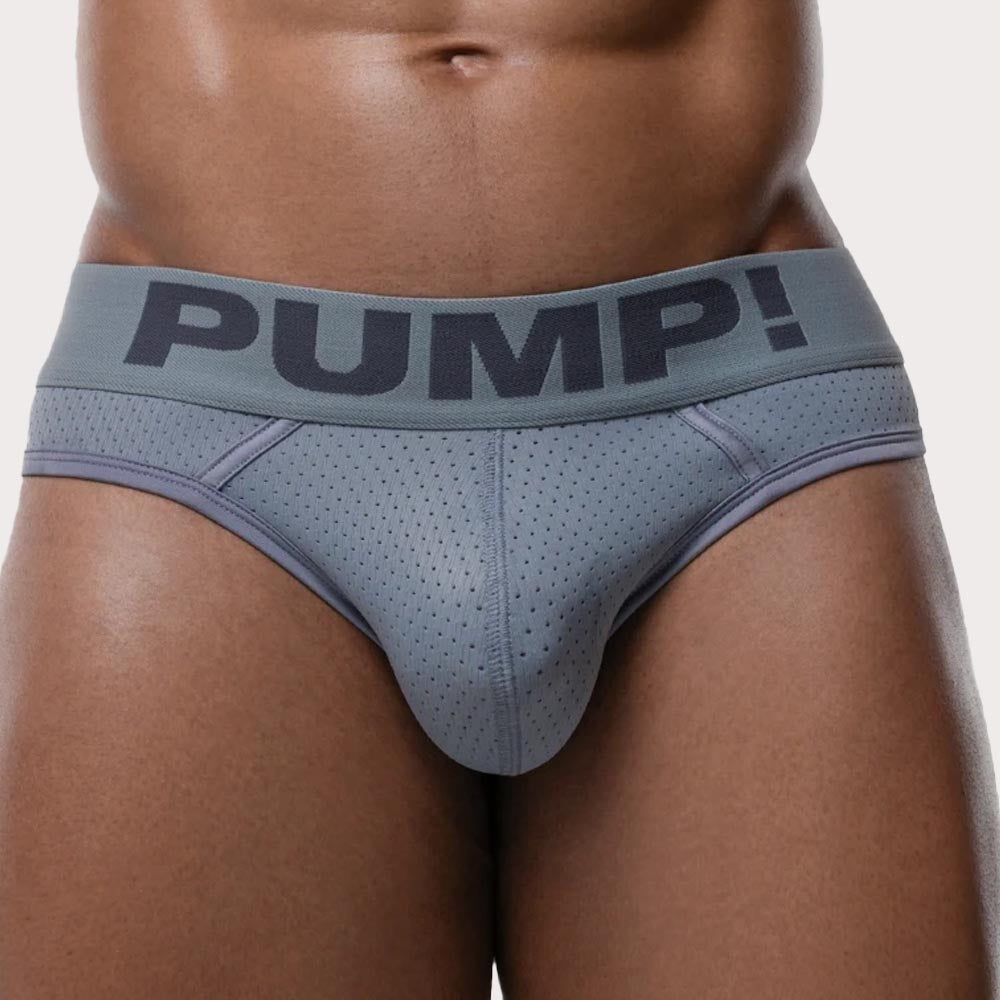 Pump! Underwear Gray Classic Thong - Sportlicher Herren String aus Mesh Gewebe in grau