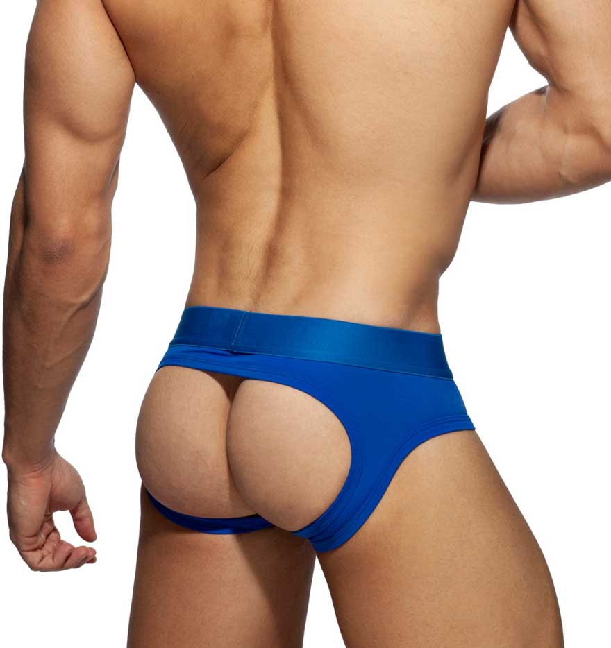 Sexy Jockstrap 'Bottomless Fetish Brief' von Addicted Underwear in blau, Rückseite