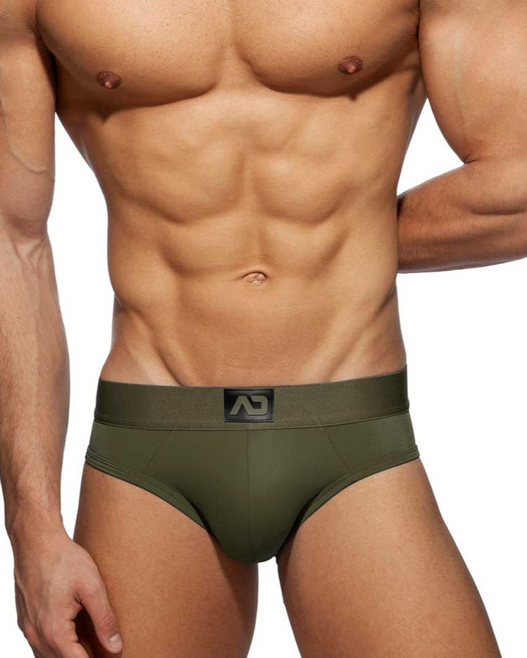 Sexy Jockstrap 'Bottomless Fetish Brief' von Addicted Underwear in khaki, Frontansicht