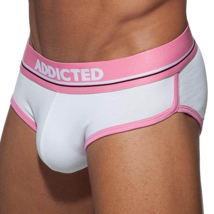 Stylischer Herren Slip in weiß mit rosa Kontrasten 'CURVE BRIEF' aus der Addicted Underwear Kollektion