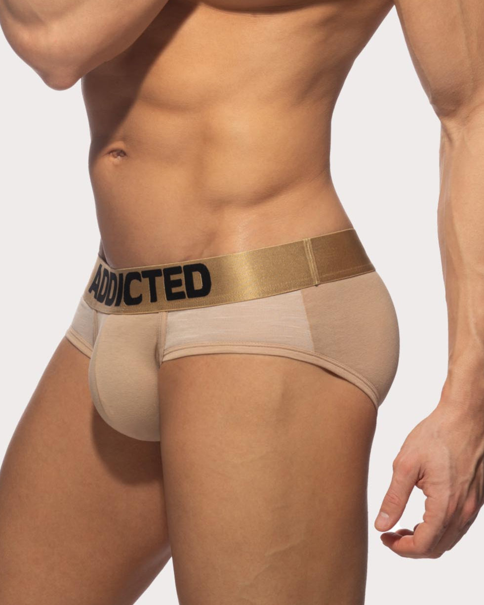 Addicted Flame Cotton Basic Brief - Beiger Slip mit breitem Bund und großzügigem Pouch aus angenehm soften Material, side