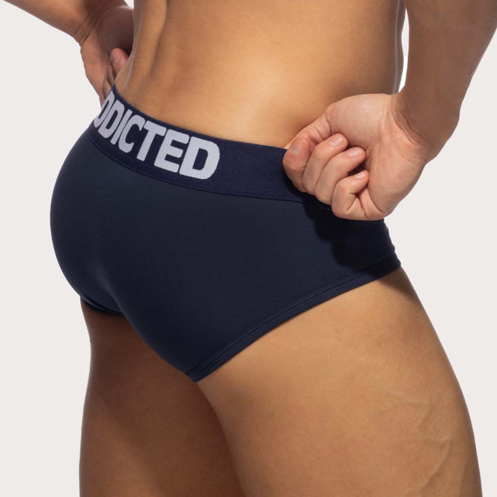 Addicted Flame Cotton Basic Brief - Navy-blauer Slip mit breitem Bund und großzügigem Pouch aus angenehm soften Material, back