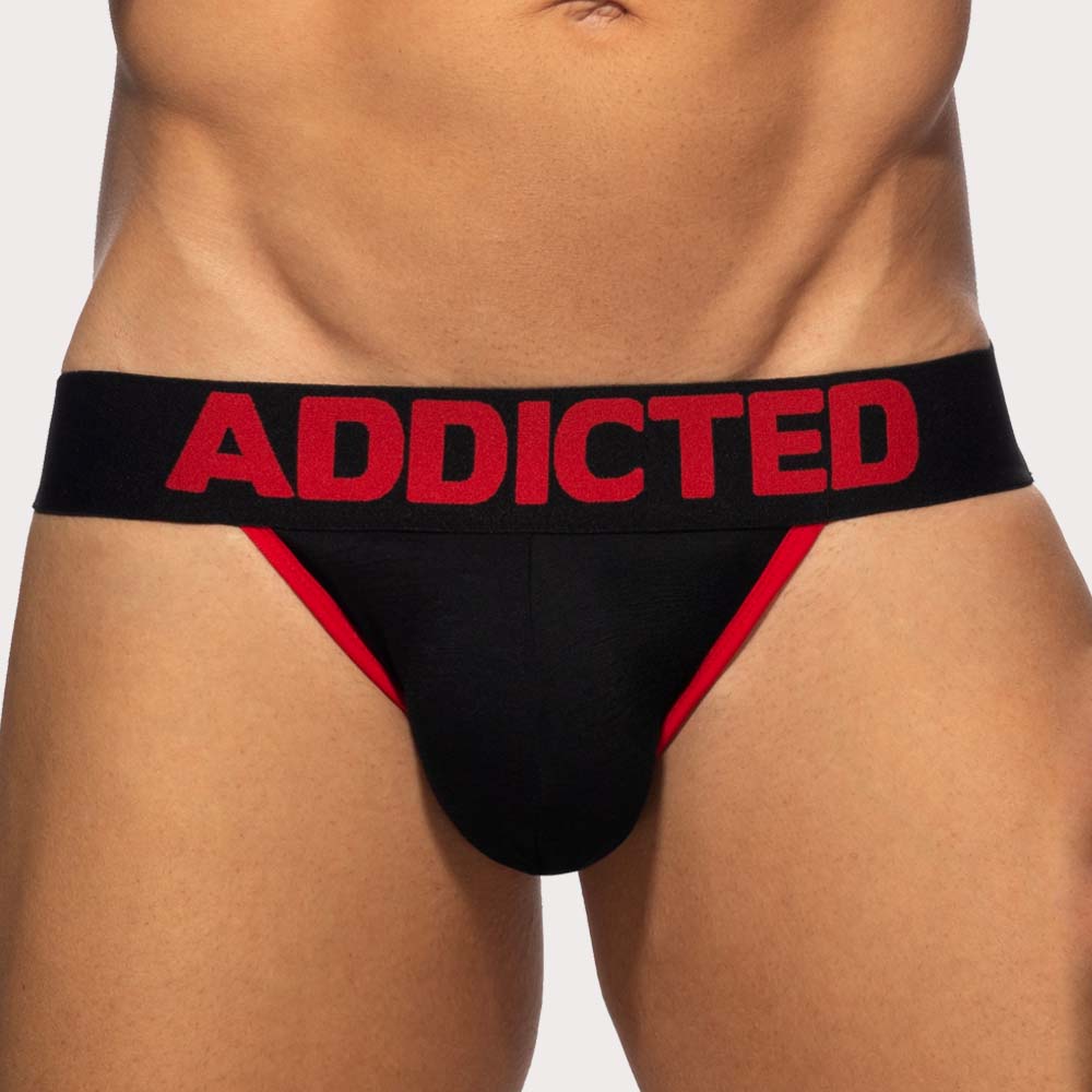 Addicted Fetish Cotton Jock – Herren Jockstrap aus weicher Baumwolle im Low-Rise Fit in schwarz-rot