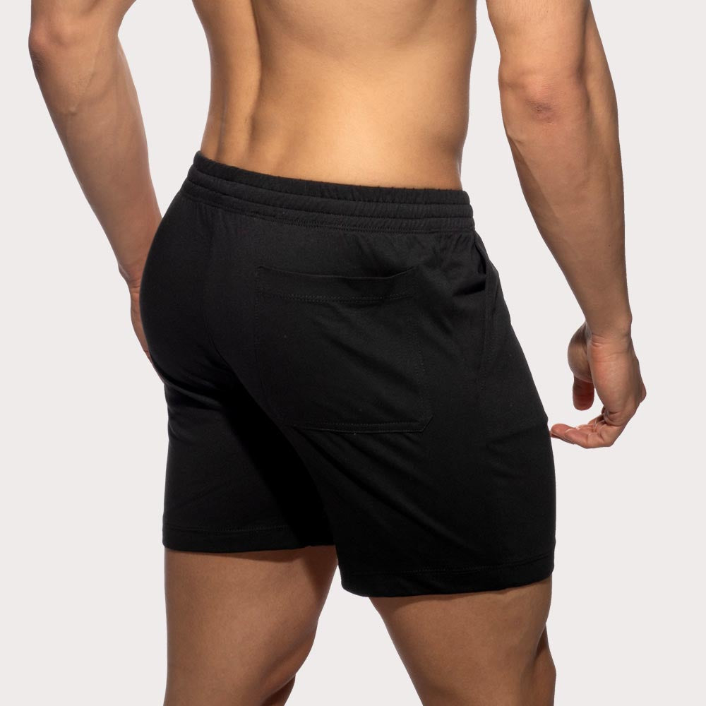 Addicted Band Shorts - Kurze Sporthose aus reiner Baumwolle mit seitlichem Addicted Logo-Band, schwarz, back