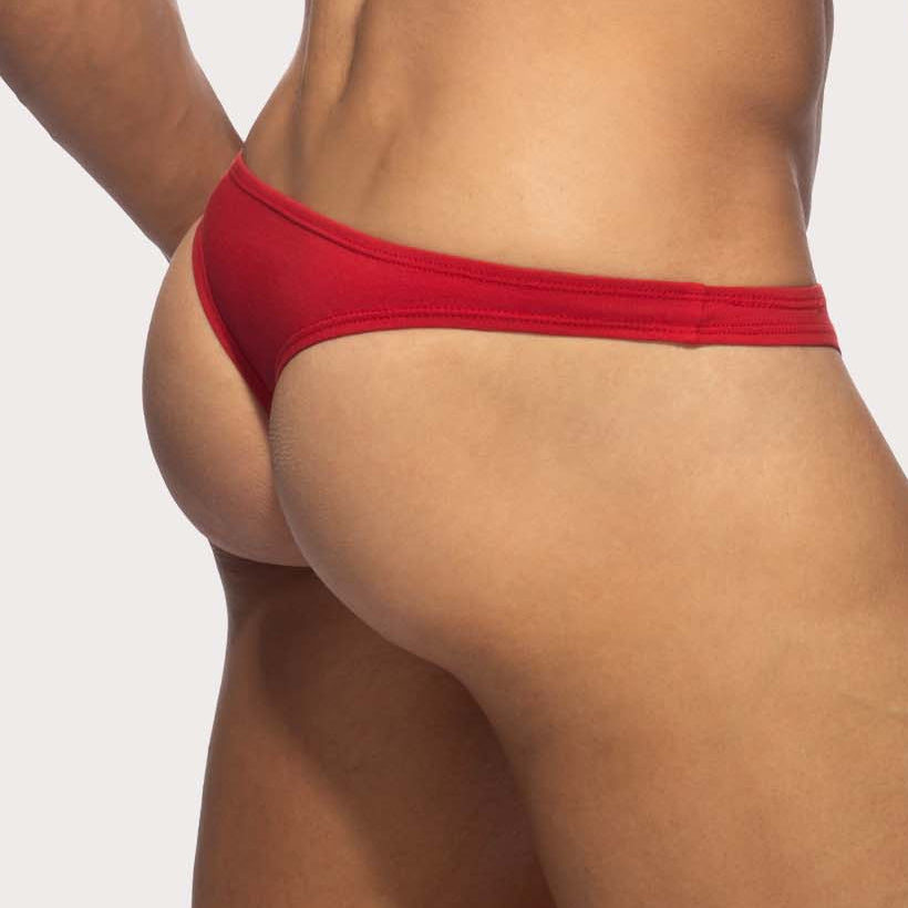 Addicted Cotton Thong - knapper Low-Rise String-Tanga für Männer in knalligem Rot, back