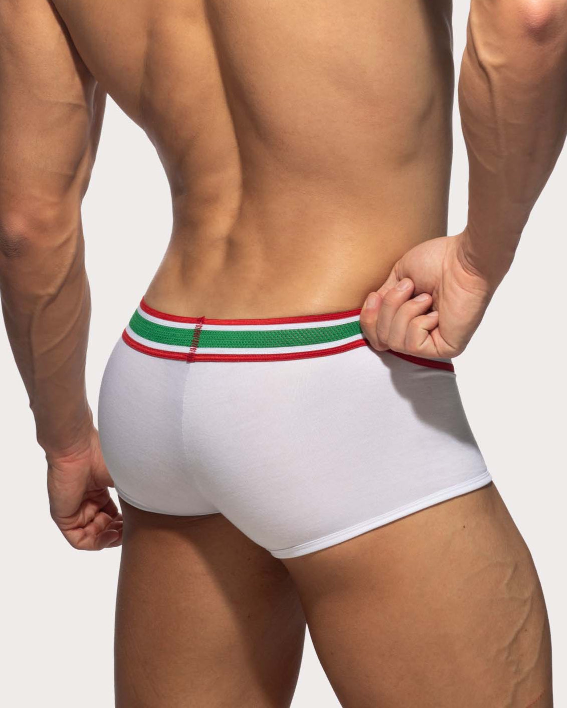 Addicted Super Soft Trunk - Auffällige Boxershorts für Männer mit großzügigem Pouch und Racing Streifen am Bund in weiß, back