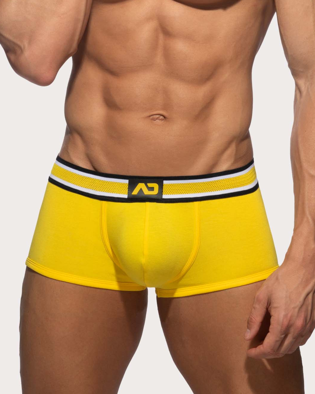 Addicted Super Soft Trunk - Auffällige Boxershorts für Männer mit großzügigem Pouch und Racing Streifen am Bund in gelb