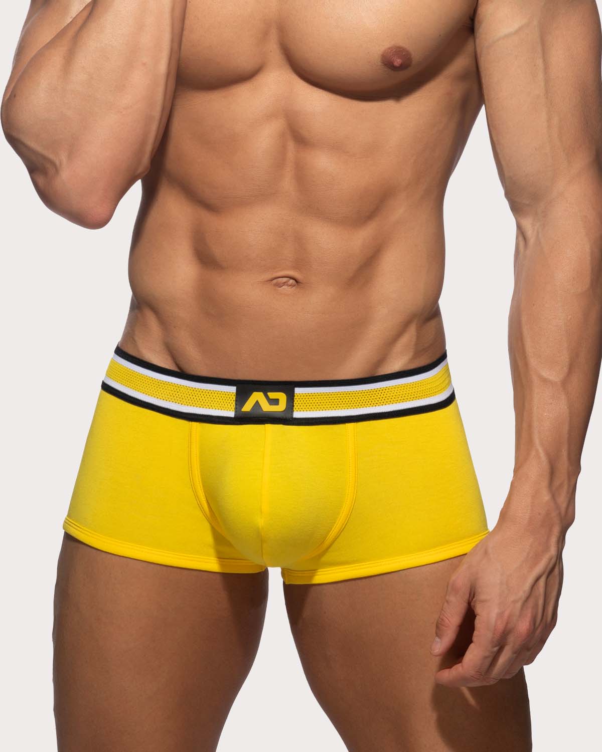 Addicted Super Soft Trunk - Auffällige Boxershorts für Männer mit großzügigem Pouch und Racing Streifen am Bund in gelb