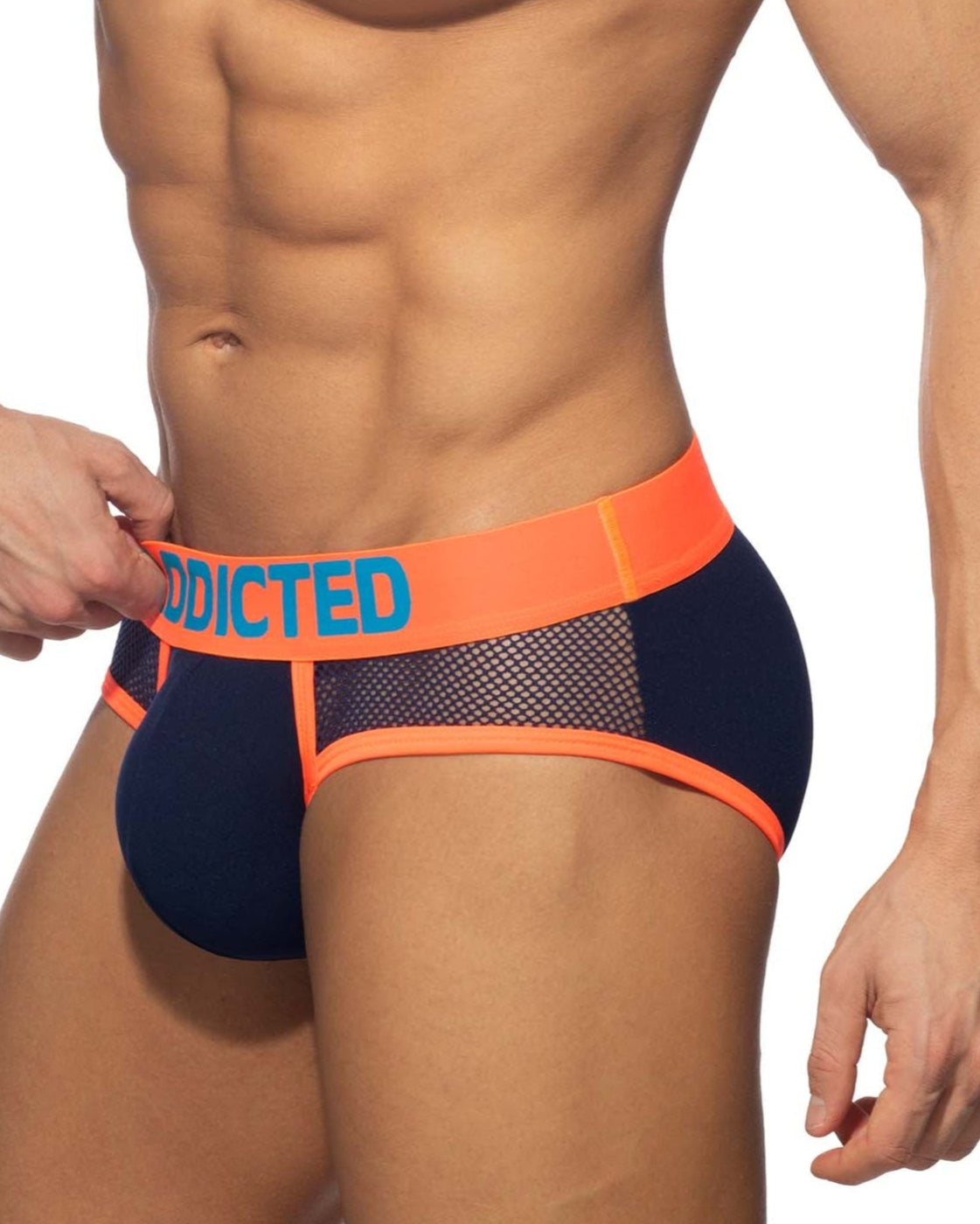 Addicted Neon Mesh Brief - auffälliger Männer Slip mit Mesh Elementen, navy-orange