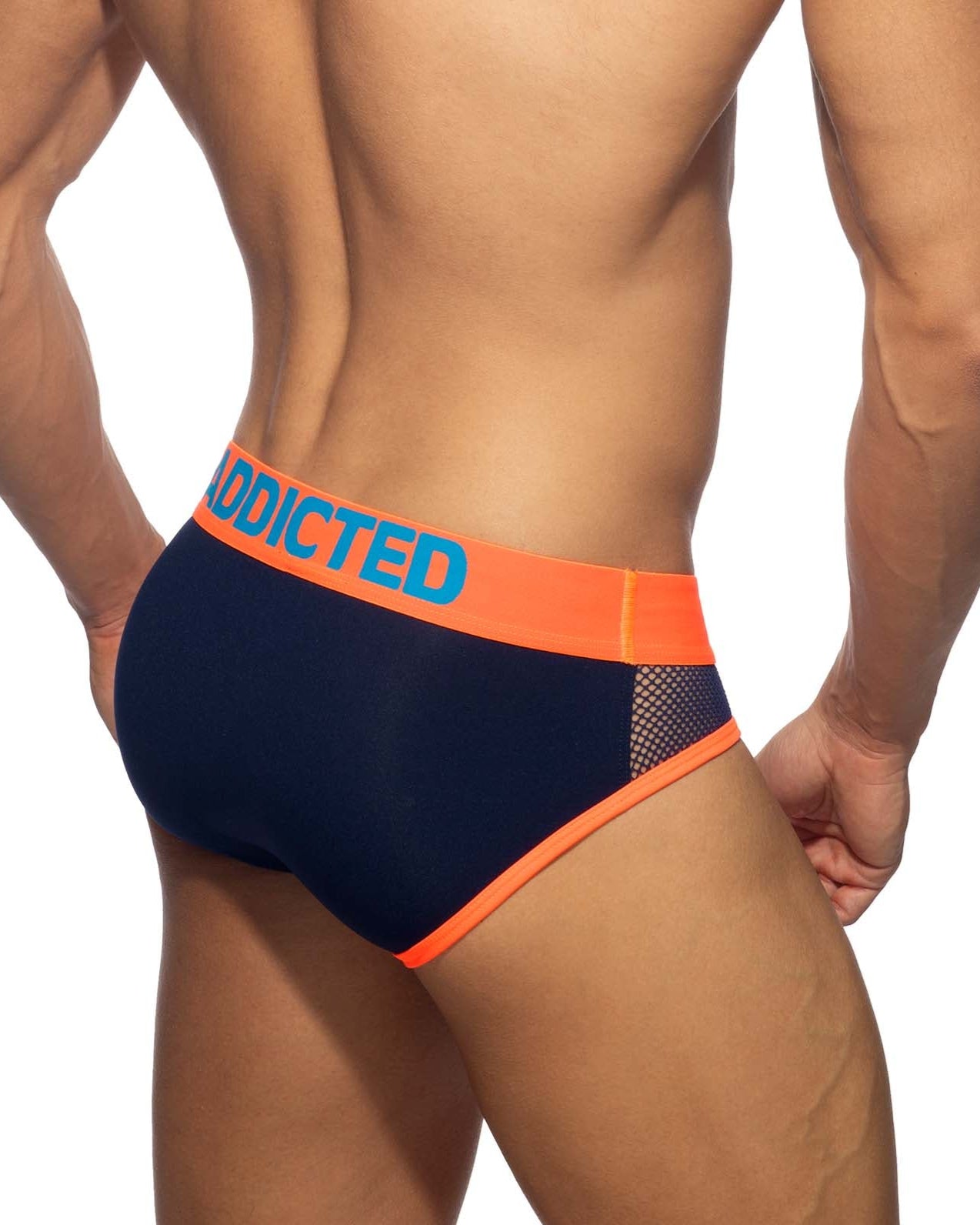 Addicted Neon Mesh Brief - auffälliger Männer Slip mit Mesh Elementen, navy-orange, back