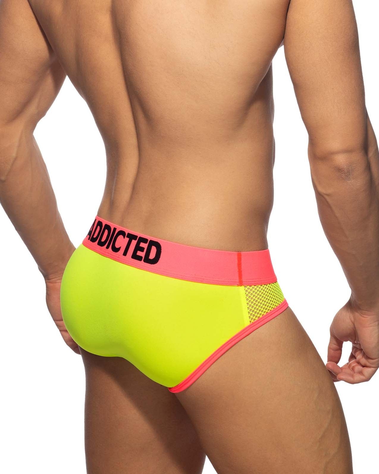 Addicted Neon Mesh Brief - auffälliger Männer Slip mit Mesh Elementen, neongelb, back