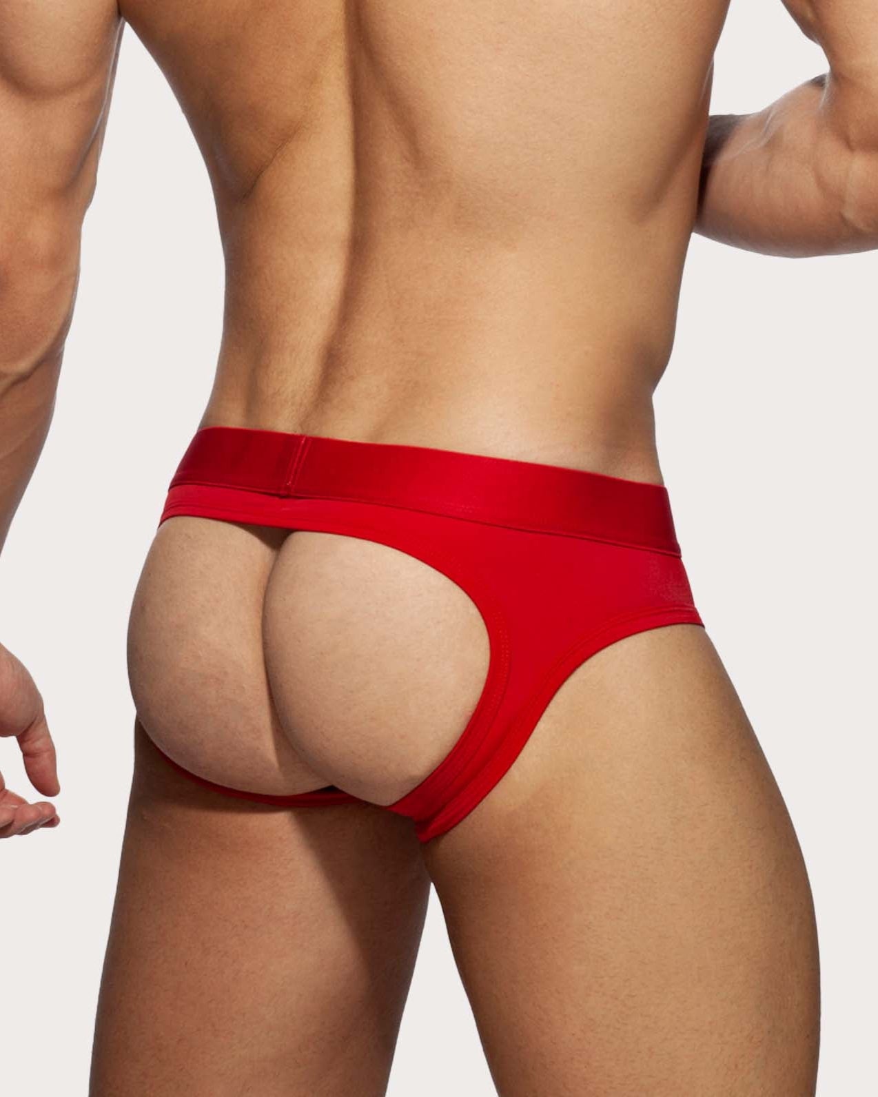 Addicted Bottomless Fetish Brief - Sexy Jock-Brief aus der AD Fetish Kollektion, rot, back