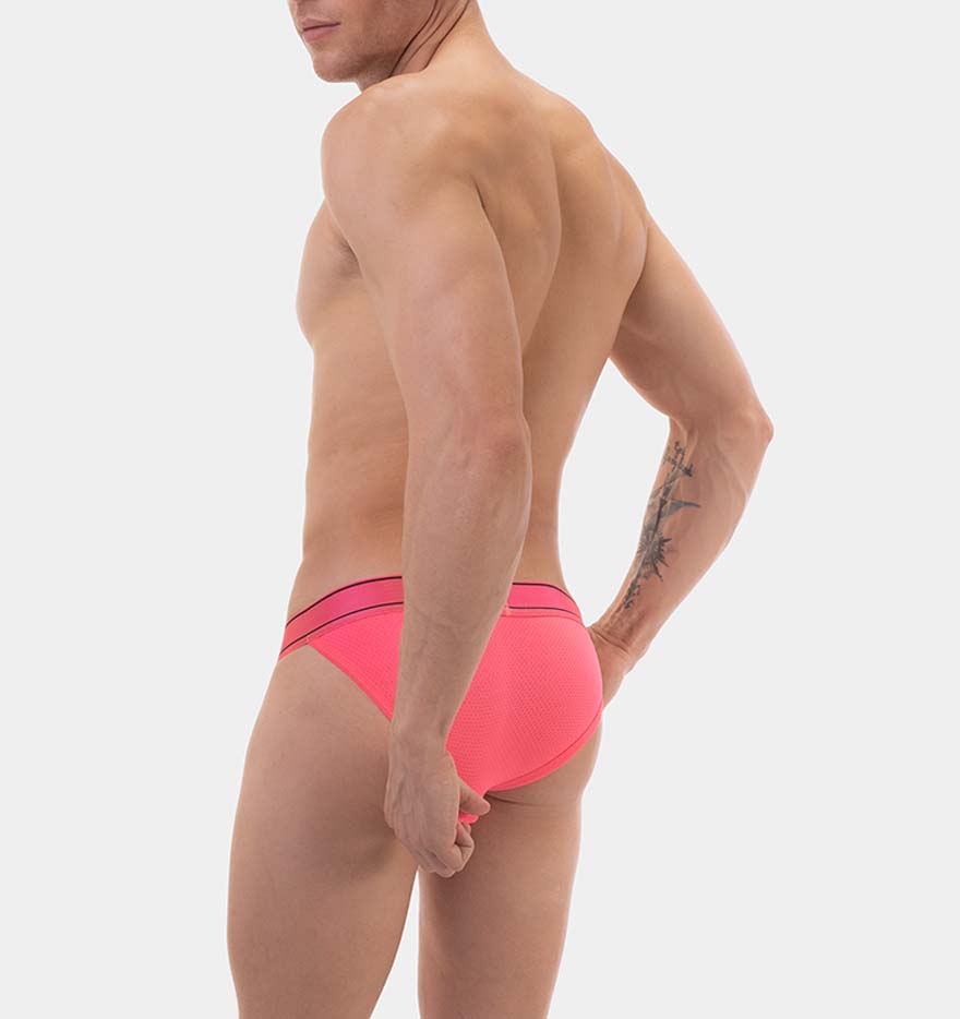 Barcode Berlin Tanga Brief Tjure - auffälliger Mesh Tanga Slip für Männer in neonpink, back