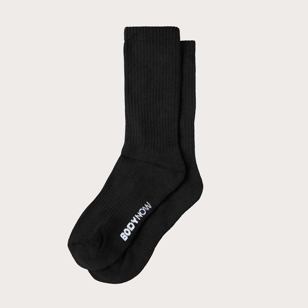 Bodynow Socks 'Everyday Premium' Original- schwarze Sportsocken in Crew Length mit weißem Logo