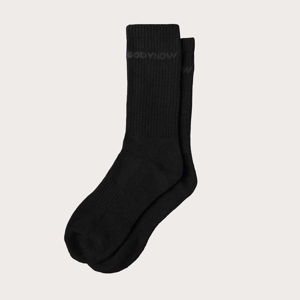 Bodynow Socks 'Everyday Premium' Signature - schwarze Sportsocken in Crew Length mit grauem Logo