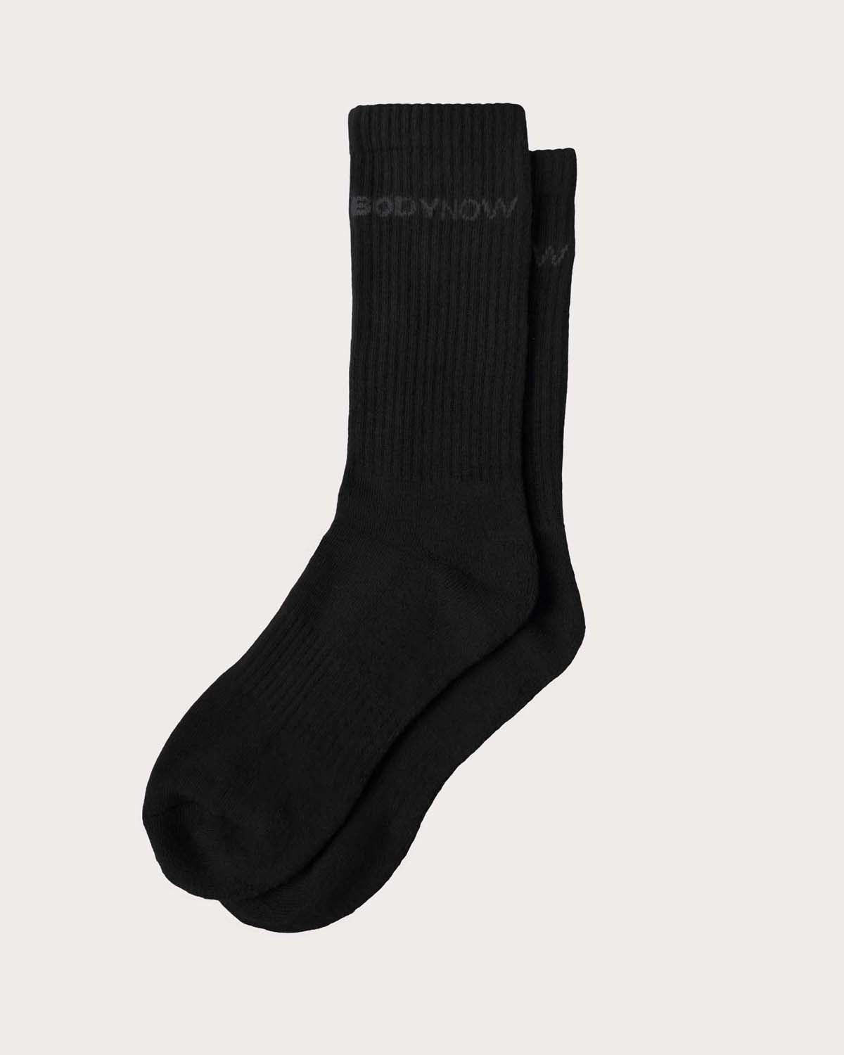 Bodynow Socks 'Everyday Premium' Signature - schwarze Sportsocken in Crew Length mit grauem Logo