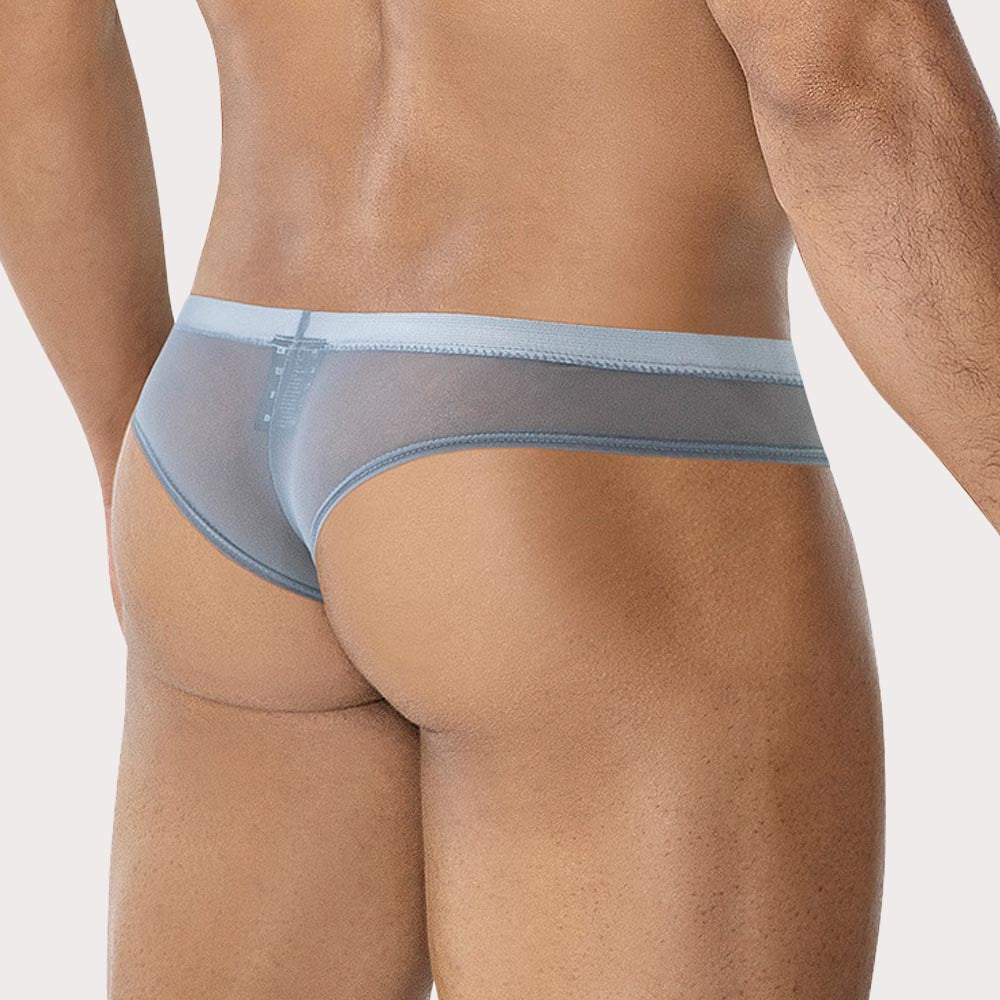 CUT4MEN Cheeky Mesh Brief - Herren Slip im String-Tanga Design aus der SP4NDEX BREEZE Kollektion in grau, back