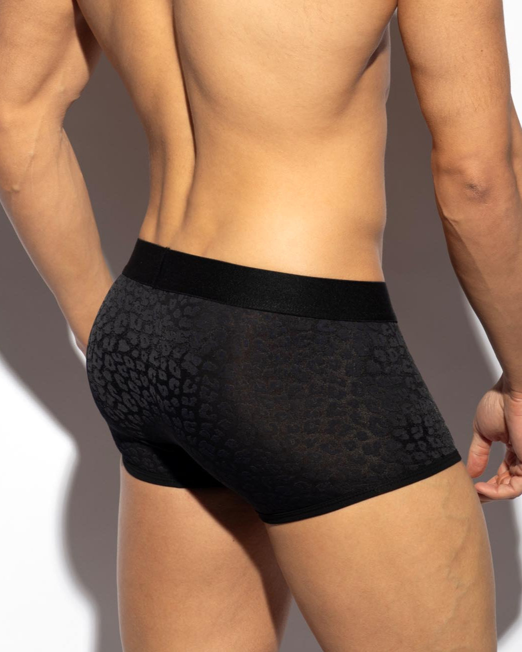 ES Collection Black Leopard Trunk - erotische Boxershorts mit sexy Leoparden Muster in schwarz, back